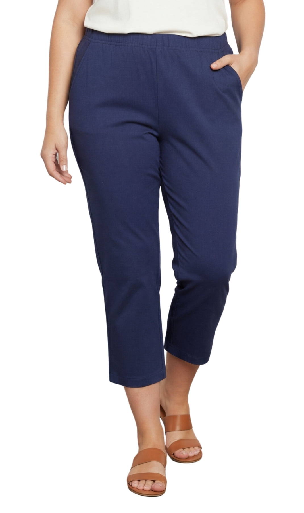 Women’s lightweight stretch denim capri pants by Turtle Bay Apparel, featuring a comfortable everyday fit and casual style.