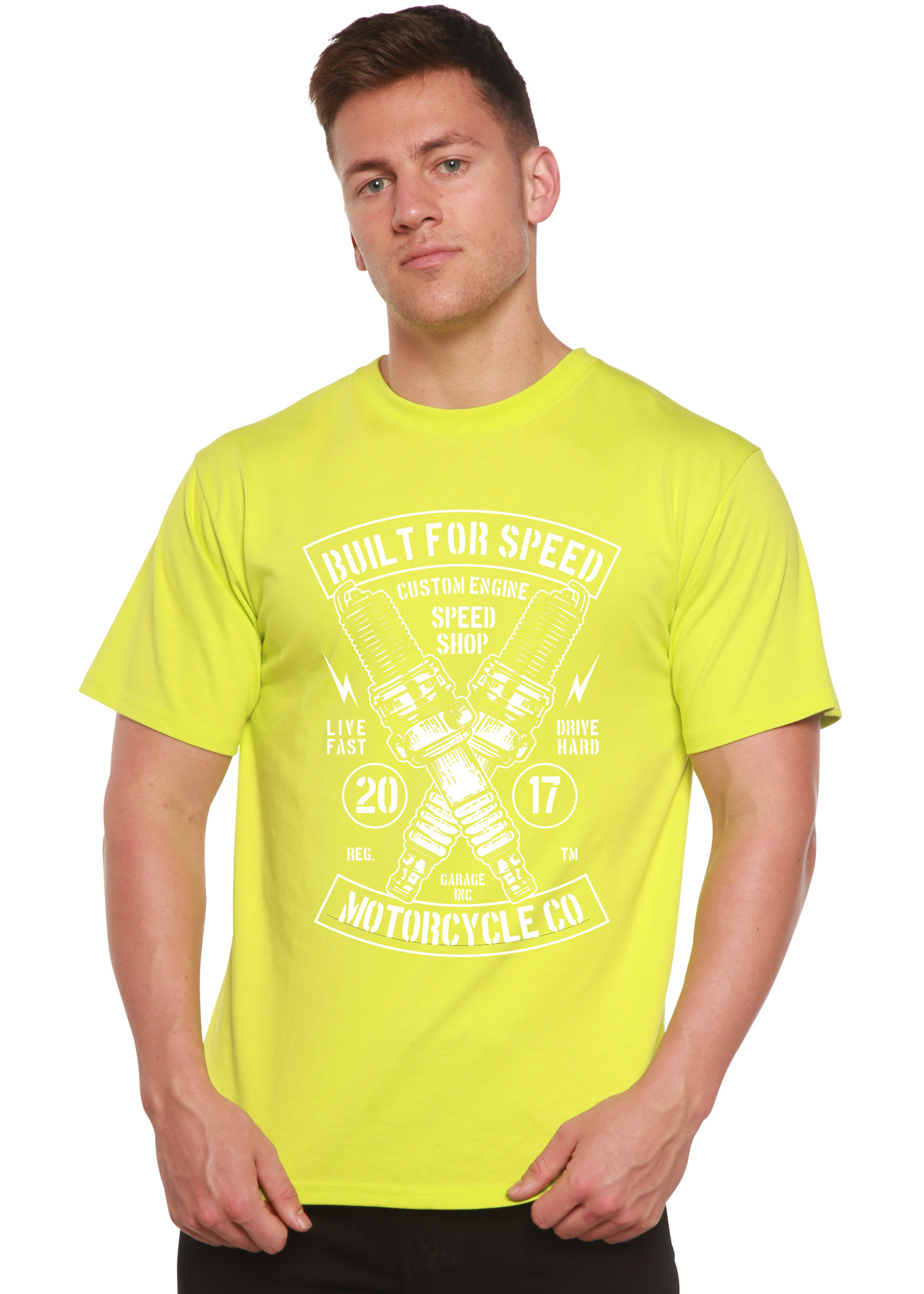 Men's printed graphic T-shirt by Spun Bamboo, made from bamboo viscose and organic cotton, featuring a stylish short sleeve design.
