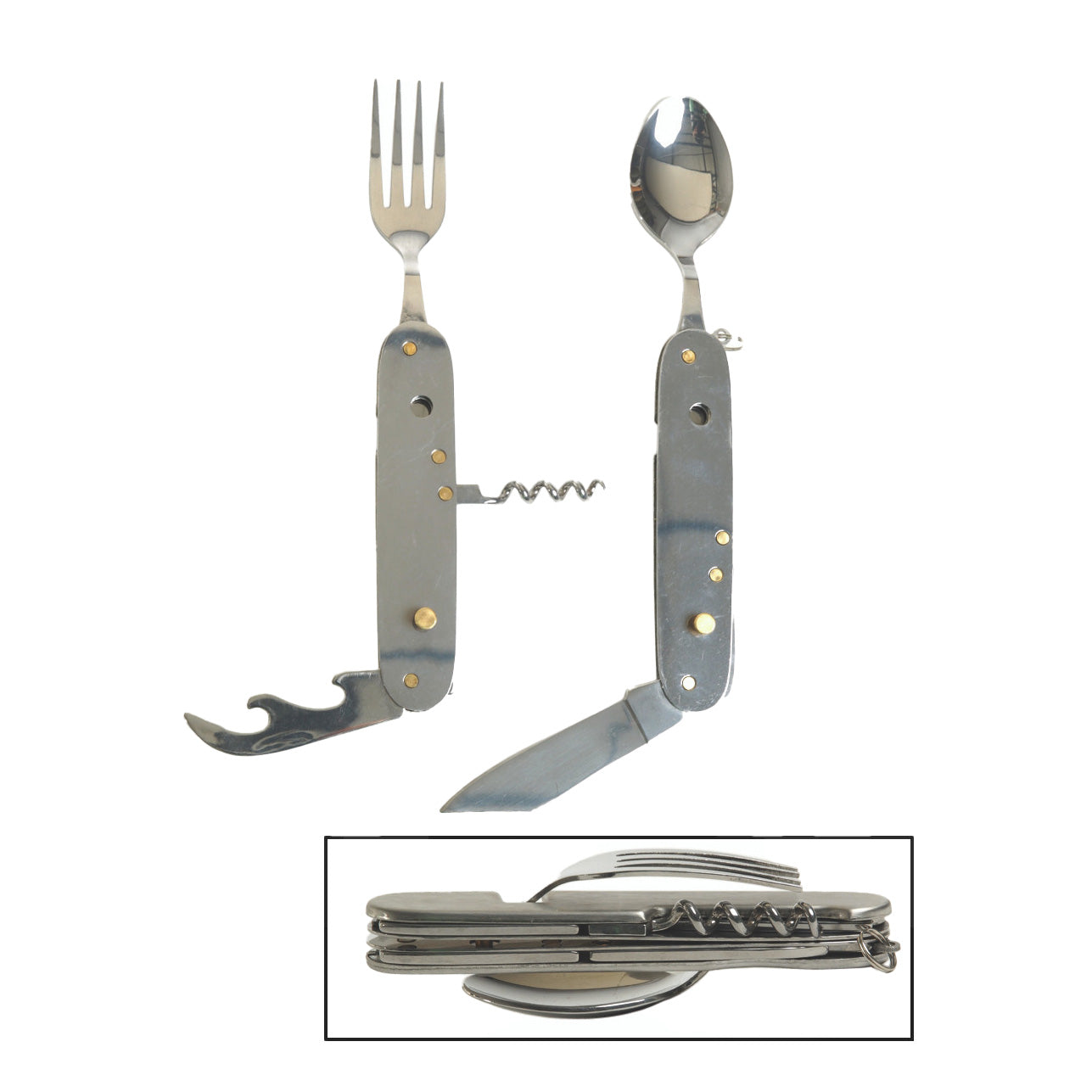 Mil-Tec 6-in-1 pocket knife with multiple tools, compact design, durable handle, and stainless steel blades.