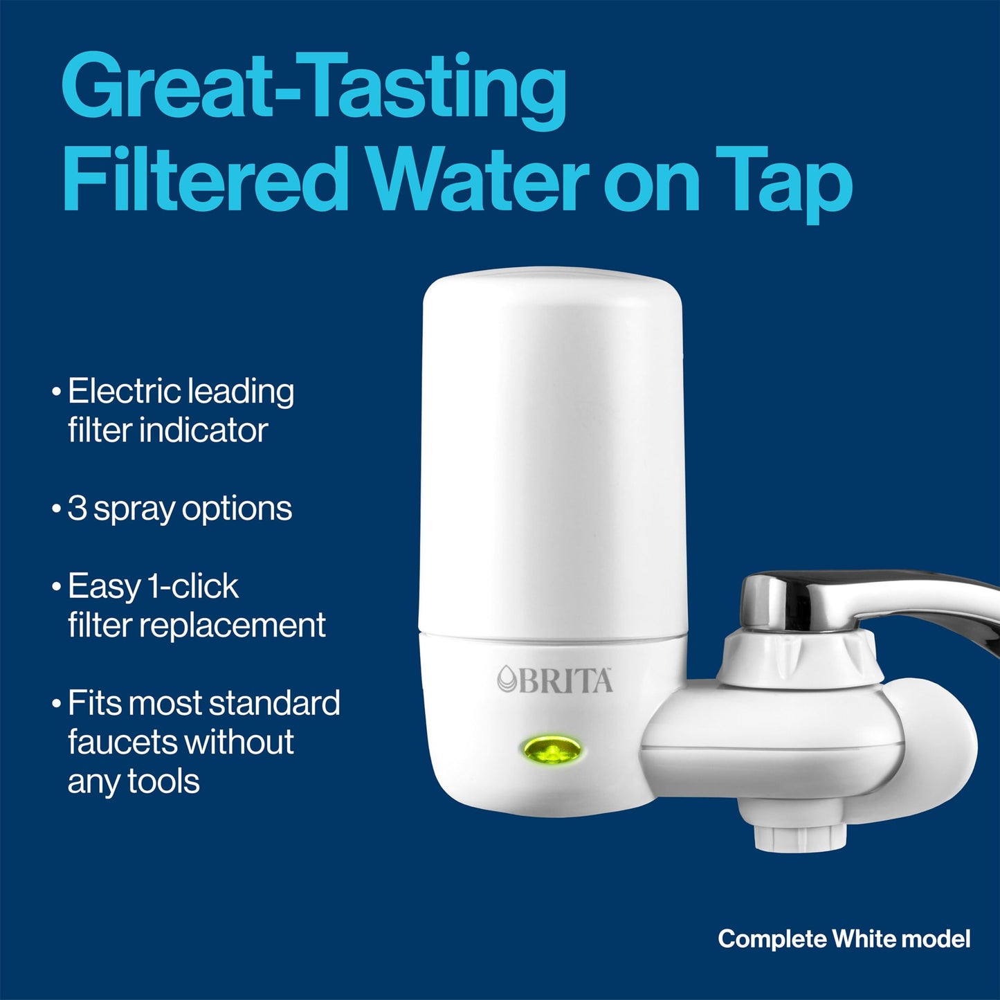 Brita Faucet Mount Water Filter for Sink, Removes 99% of Lead, Elite Filtration System, Includes 1 Replacement Filter, Chrome