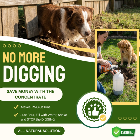 All-natural pet training aid concentrate by Zone Protects designed to prevent digging with no holes or damage.