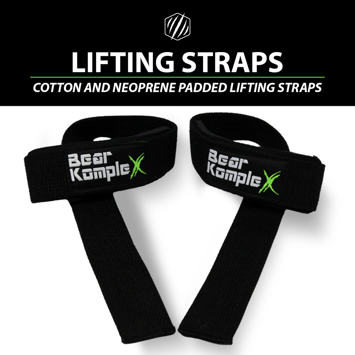 Pair of Bear KompleX lifting straps with black and red design, used for weightlifting and strength training support.
