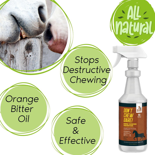 Zone Protects Don't Chew Dare! horse chewing prevention pet training aid, showing a close-up of the product in use.