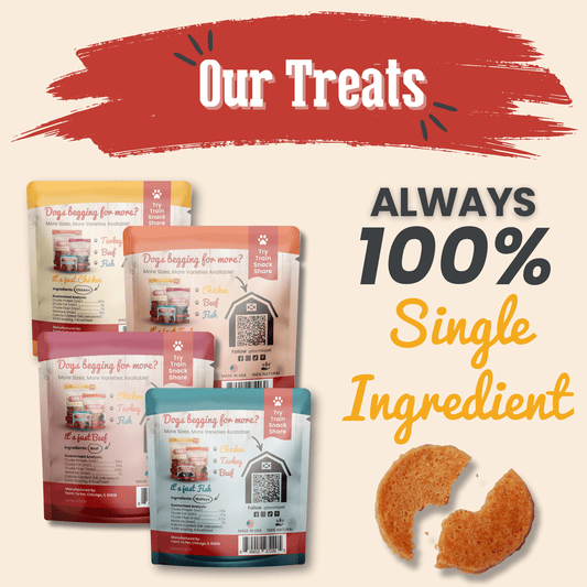 Farm To Pet all-natural dog treat sampler in a snack pack, featuring a variety of healthy treats for dogs.