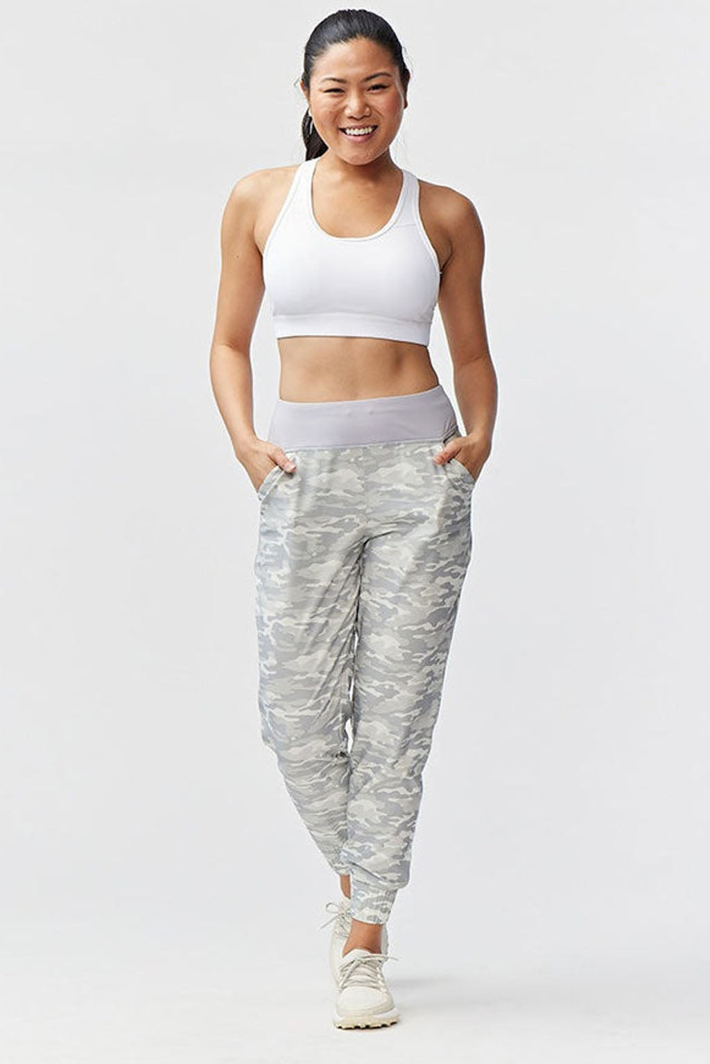 Goal Five Excel Jogger 7/8 length 28-inch training pant in ash camo with tapered fit and comfortable elastic waistband.