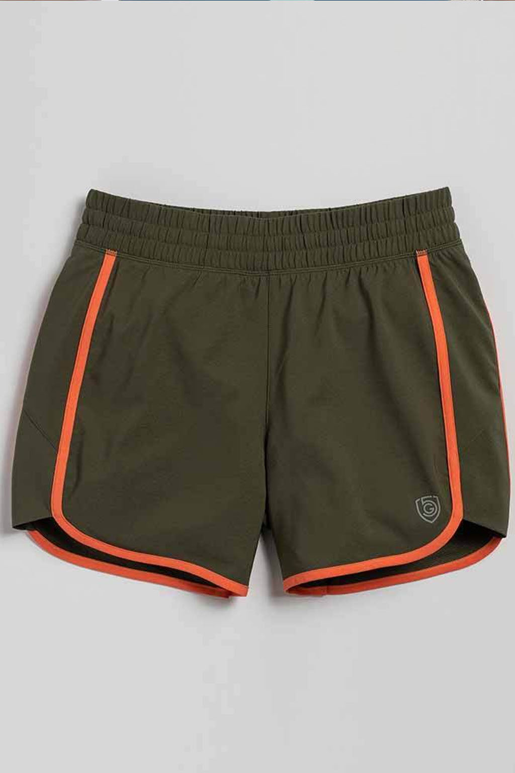Dark moss and dahlia-colored Indie women's sport shorts by Goal Five, designed for training and active wear.