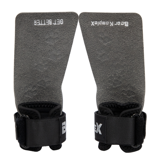 Black Paw Print Crossfit grips by Bear KompleX featuring Lexi Neely's design, designed for secure hand protection during workouts.