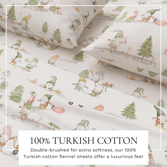 Turkish cotton flannel bed sheet set from Great Bay Home's Elevated Holiday Collection, featuring cozy, soft bedding with festive patterns.