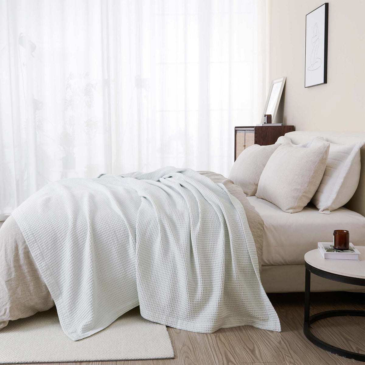 Soft 100% cotton waffle weave blanket from the Mikala Collection by Great Bay Home, showing its textured surface and cozy design.
