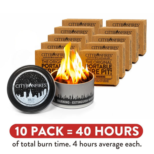 Set of ten City Bonfire outdoor fire pits with steel construction for cozy outdoor gatherings.