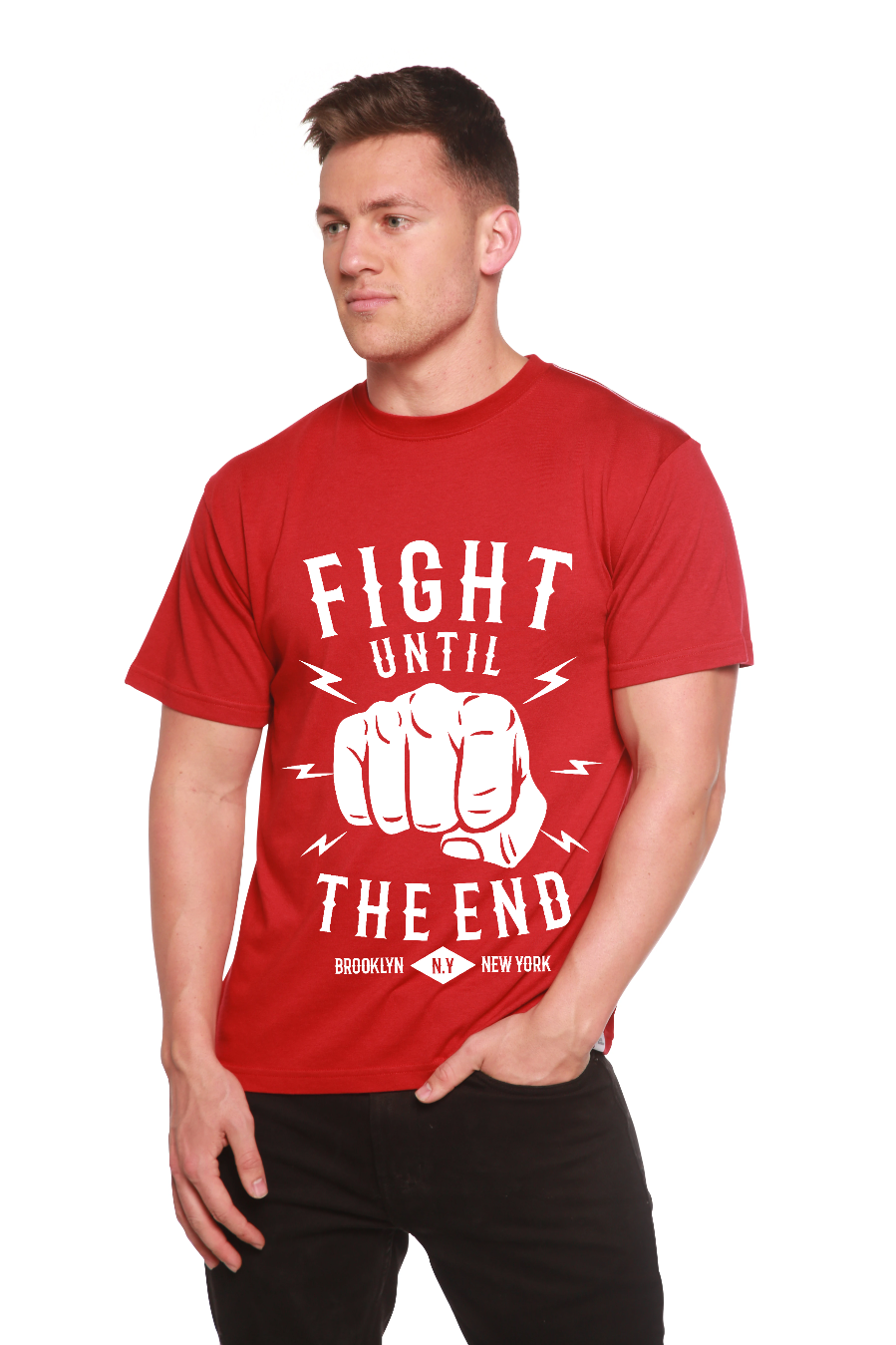 Men's Fight Until graphic T-shirt by Spun Bamboo, short sleeve design made from bamboo viscose and organic cotton, with bold print.