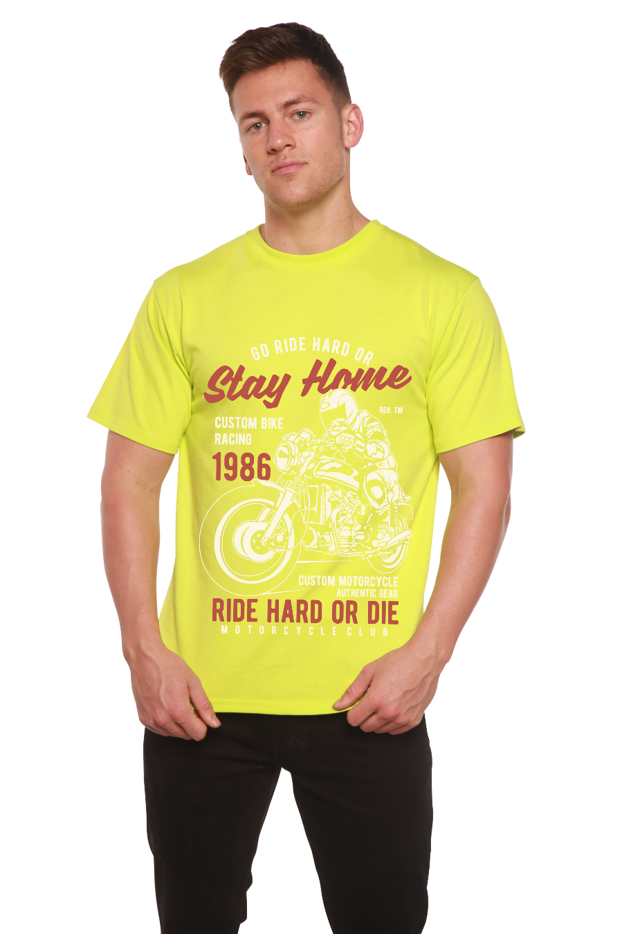 Men's printed short sleeve T-shirt by Spun Bamboo, made from bamboo viscose and organic cotton, featuring a graphic design.