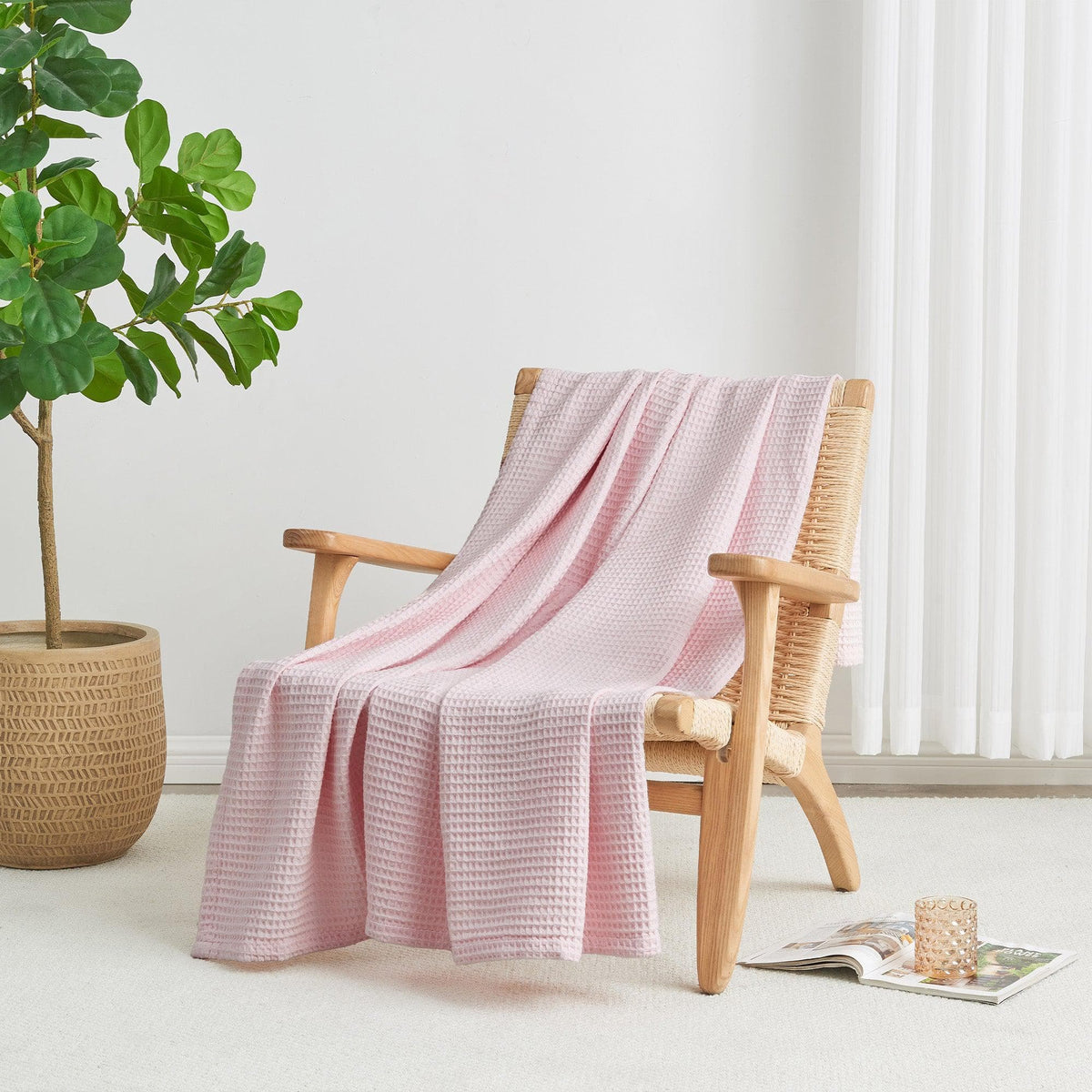 Soft 100% cotton waffle weave blanket from Great Bay Home Mikala Collection, showcasing a cozy texture and neutral color.
