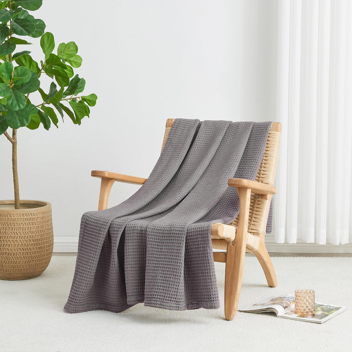 100% cotton waffle weave blanket from Great Bay Home Mikala Collection, soft and cozy for bed or sofa use.
