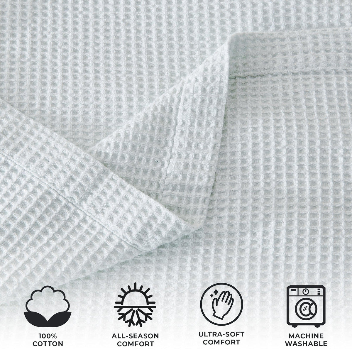 Cotton waffle weave blanket from Great Bay Home's Mikala Collection, showing soft, textured fabric in neutral tones.