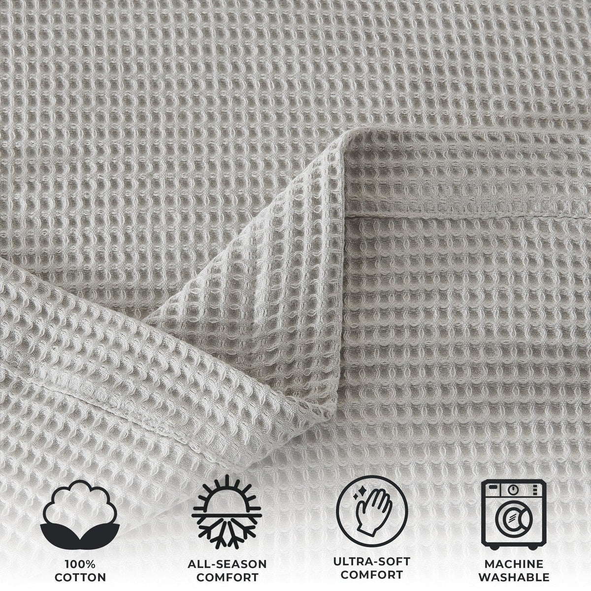 Light beige 100% cotton waffle weave blanket from the Mikala Collection by Great Bay Home, showing soft textured fabric.