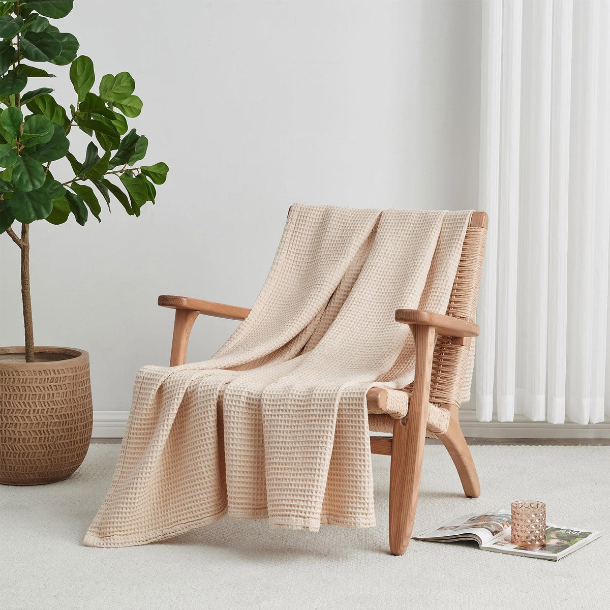 Soft 100% cotton waffle weave blanket from the Mikala Collection by Great Bay Home, featuring textured fabric and cozy design.