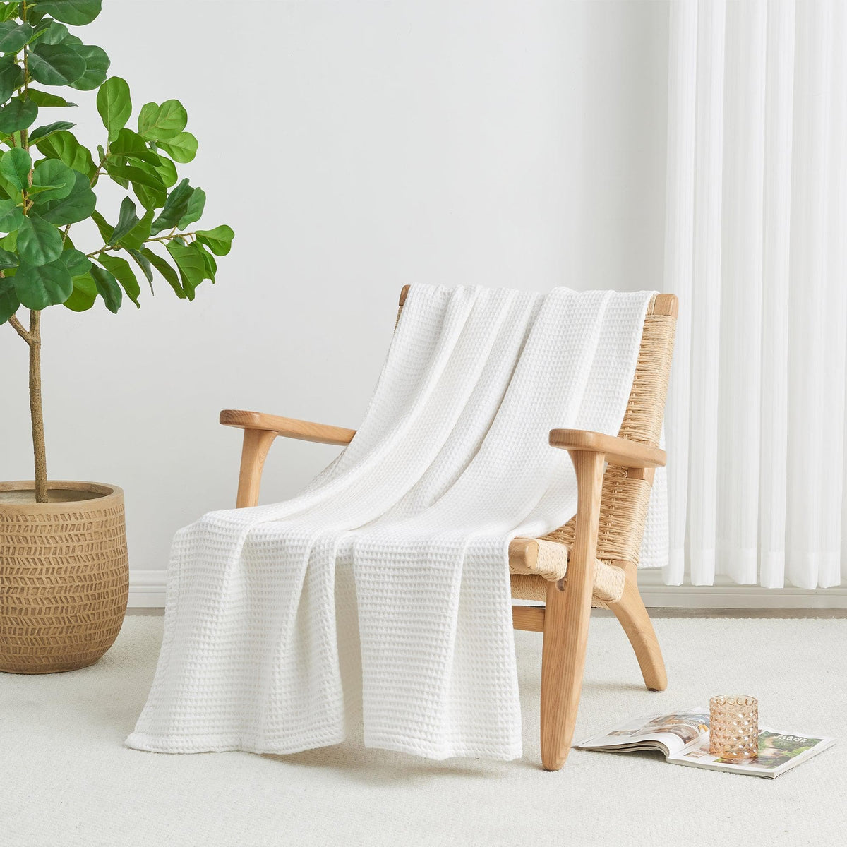 100% cotton waffle weave blanket from Great Bay Home Mikala Collection, showcasing soft, textured fabric in natural light.