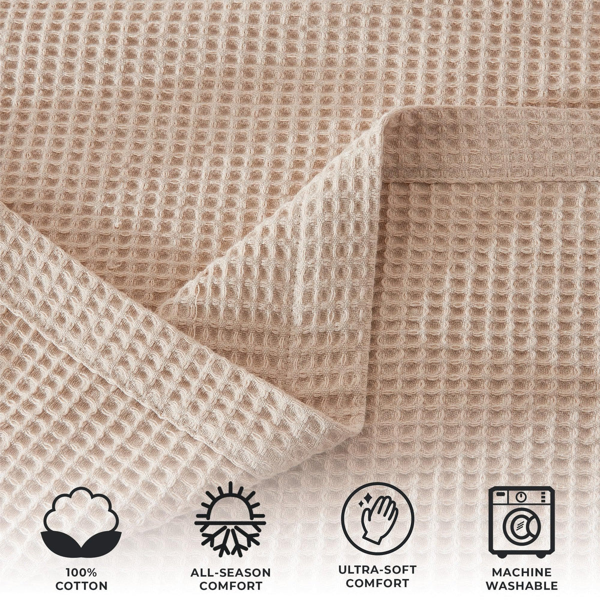 Cream-colored 100% cotton waffle weave blanket from Great Bay Home's Mikala Collection, showcasing soft, textured fabric.