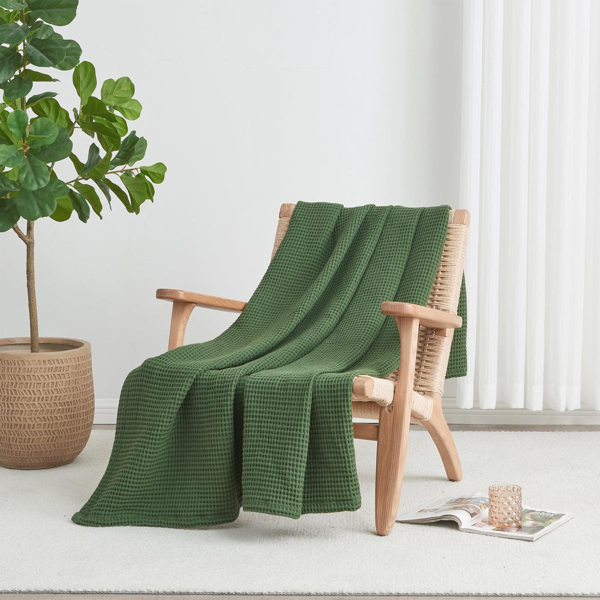 100% cotton waffle weave blanket from Great Bay Home's Mikala Collection, featuring a textured, cozy blanket in natural tones.