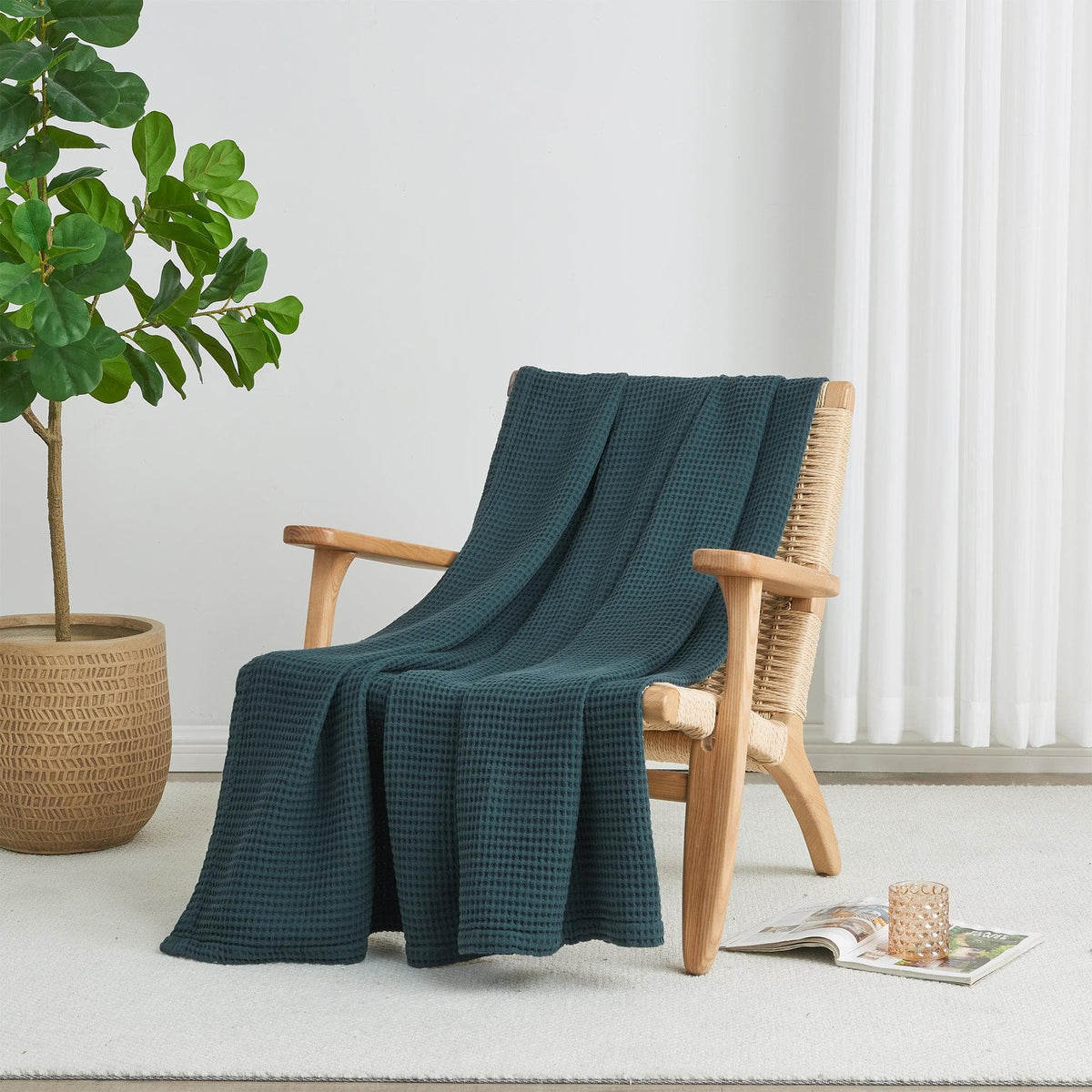 100% cotton waffle weave blanket from Great Bay Home Mikala Collection, soft textured throw blanket for cozy comfort.