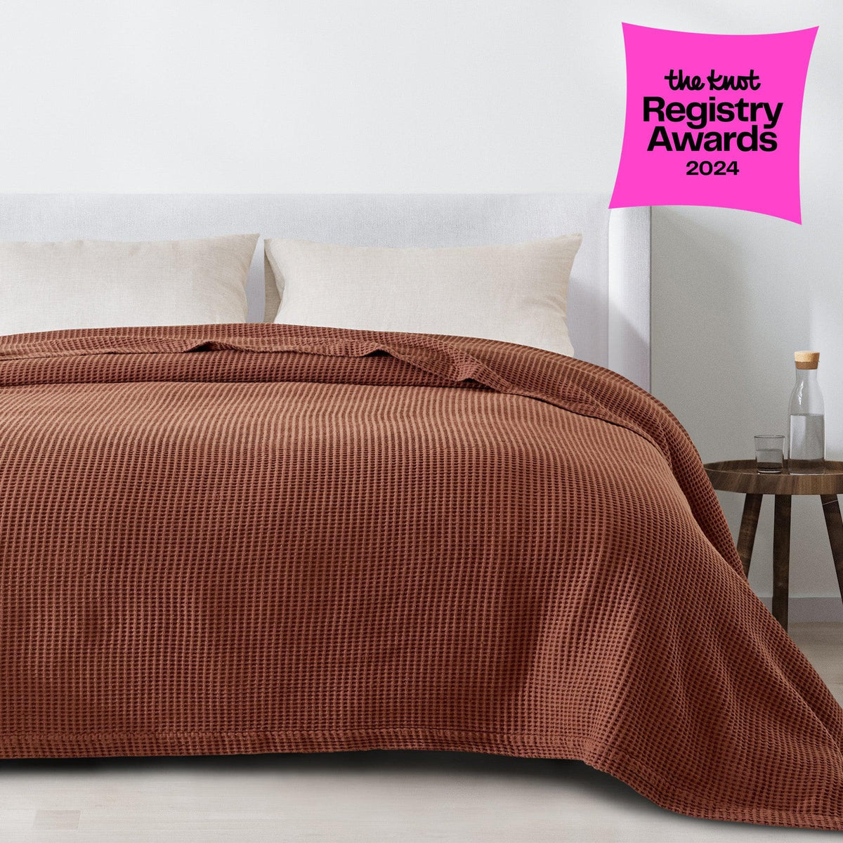 Great Bay Home cotton waffle weave blanket from the Mikala Collection, soft and textured throw blanket for cozy comfort.