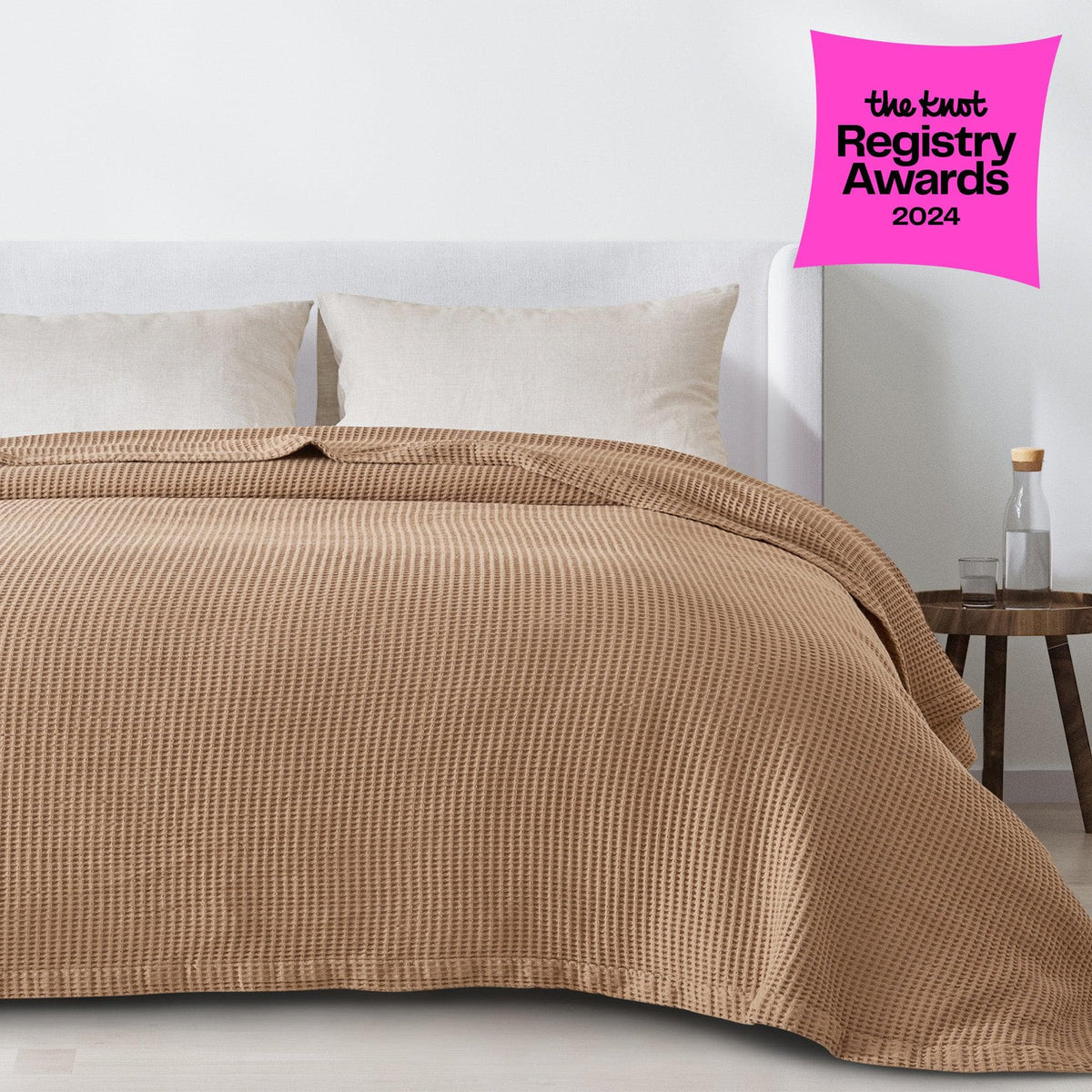 100% cotton waffle weave blanket from the Mikala Collection by Great Bay Home, showing soft, textured fabric in neutral tones.
