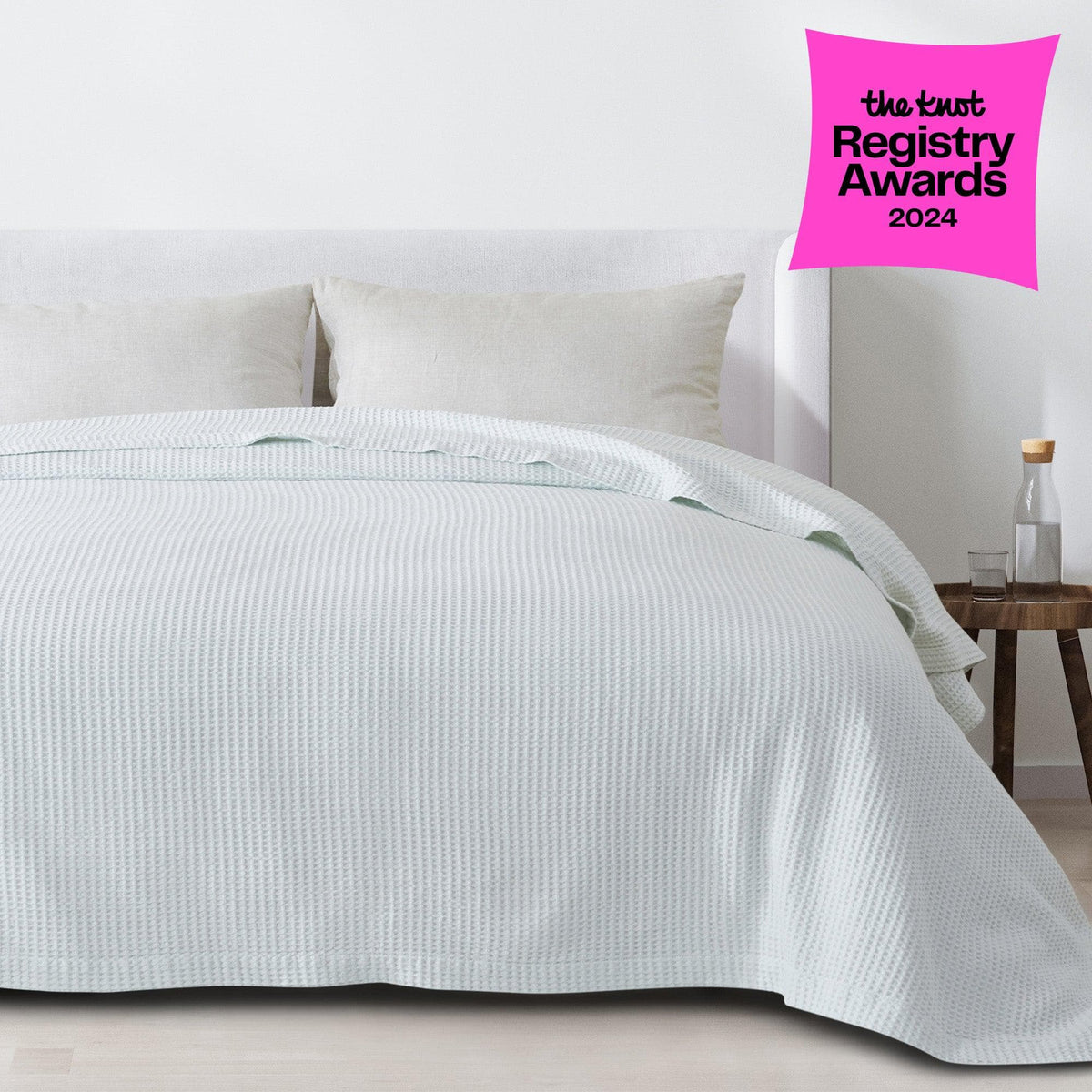 100% cotton waffle weave blanket from Great Bay Home Mikala Collection, soft and textured for cozy comfort.