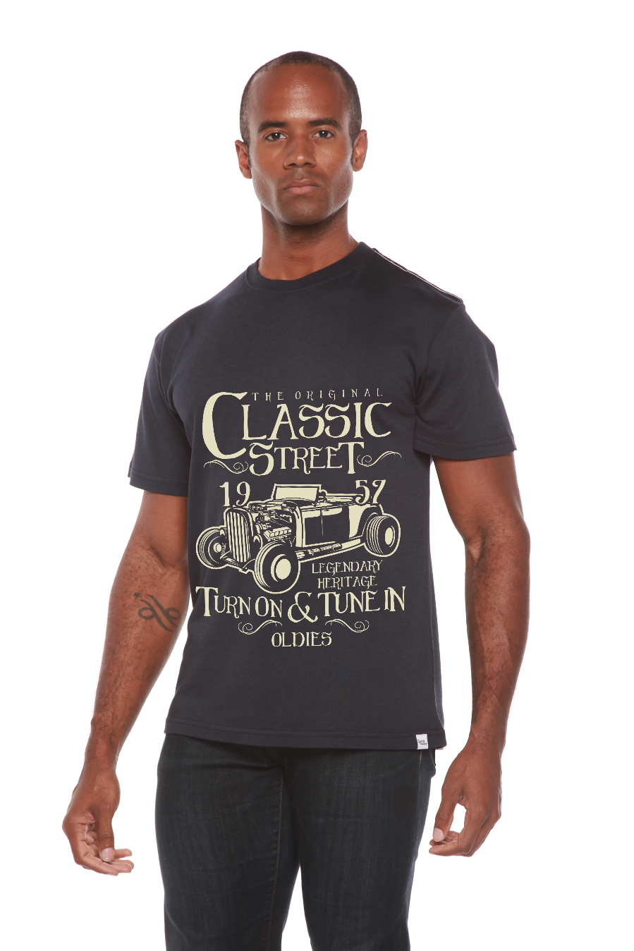 Men's Hot Rod Classic graphic T-shirt by Spun Bamboo, short sleeve shirt made from bamboo viscose and organic cotton, with vintage hot rod print.