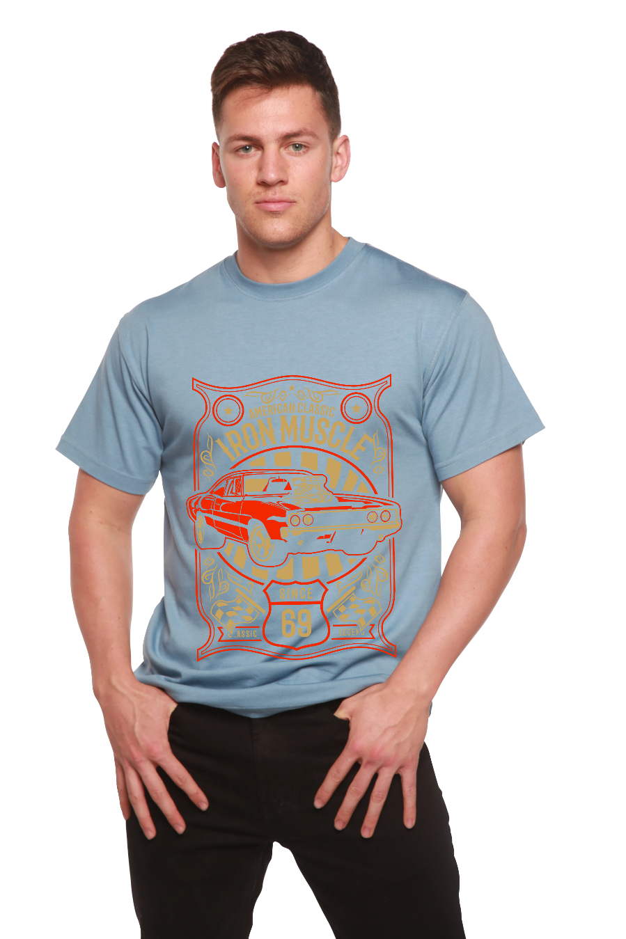 Men's printed short sleeve T-shirt by Spun Bamboo made of bamboo viscose and organic cotton, featuring a graphic design.