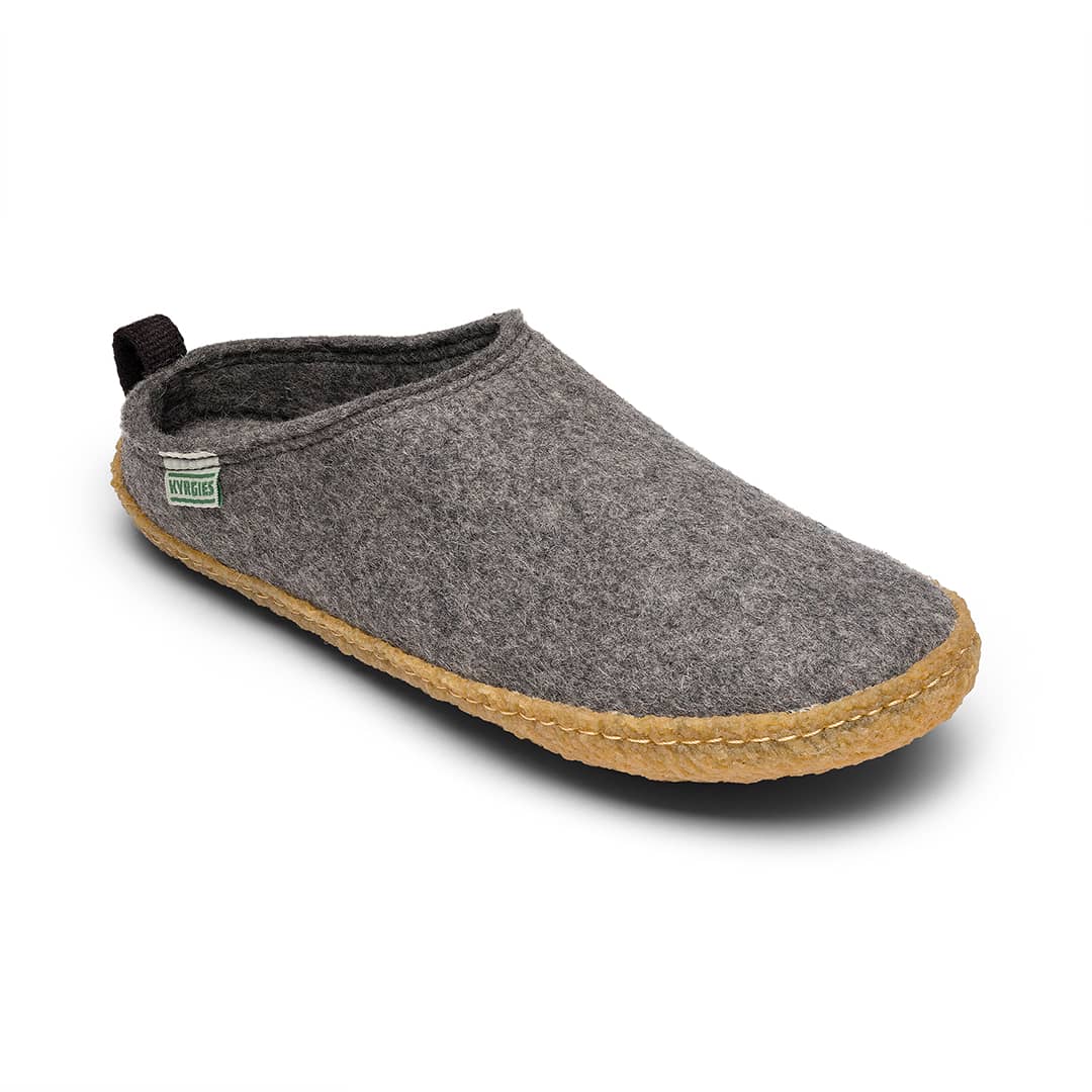 Kyrgies outdoor wool slides with thick wool straps and rubber soles, designed for comfortable outdoor wear.
