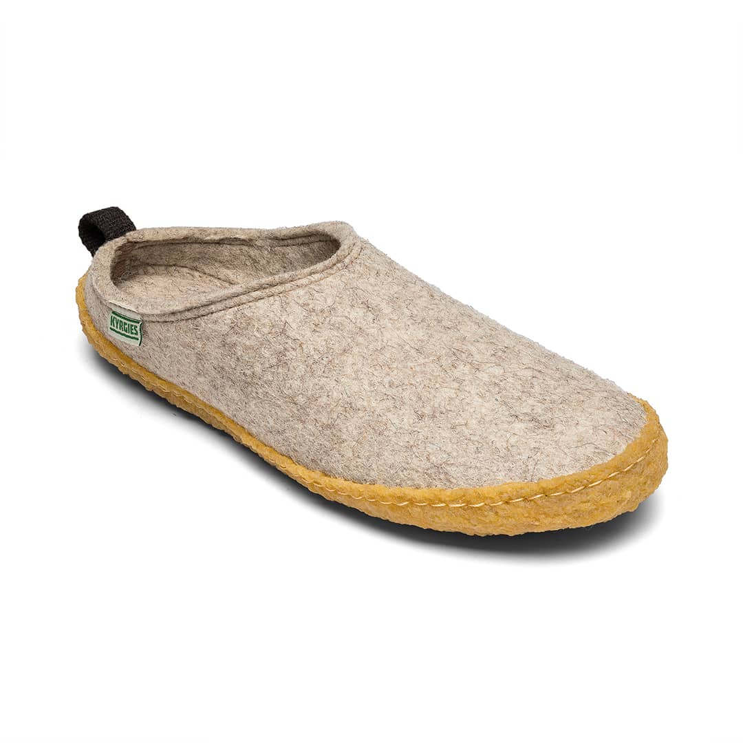 Kyrgies outdoor wool slides in natural wool with open-toe design, comfortable slip-on outdoor footwear for casual wear.