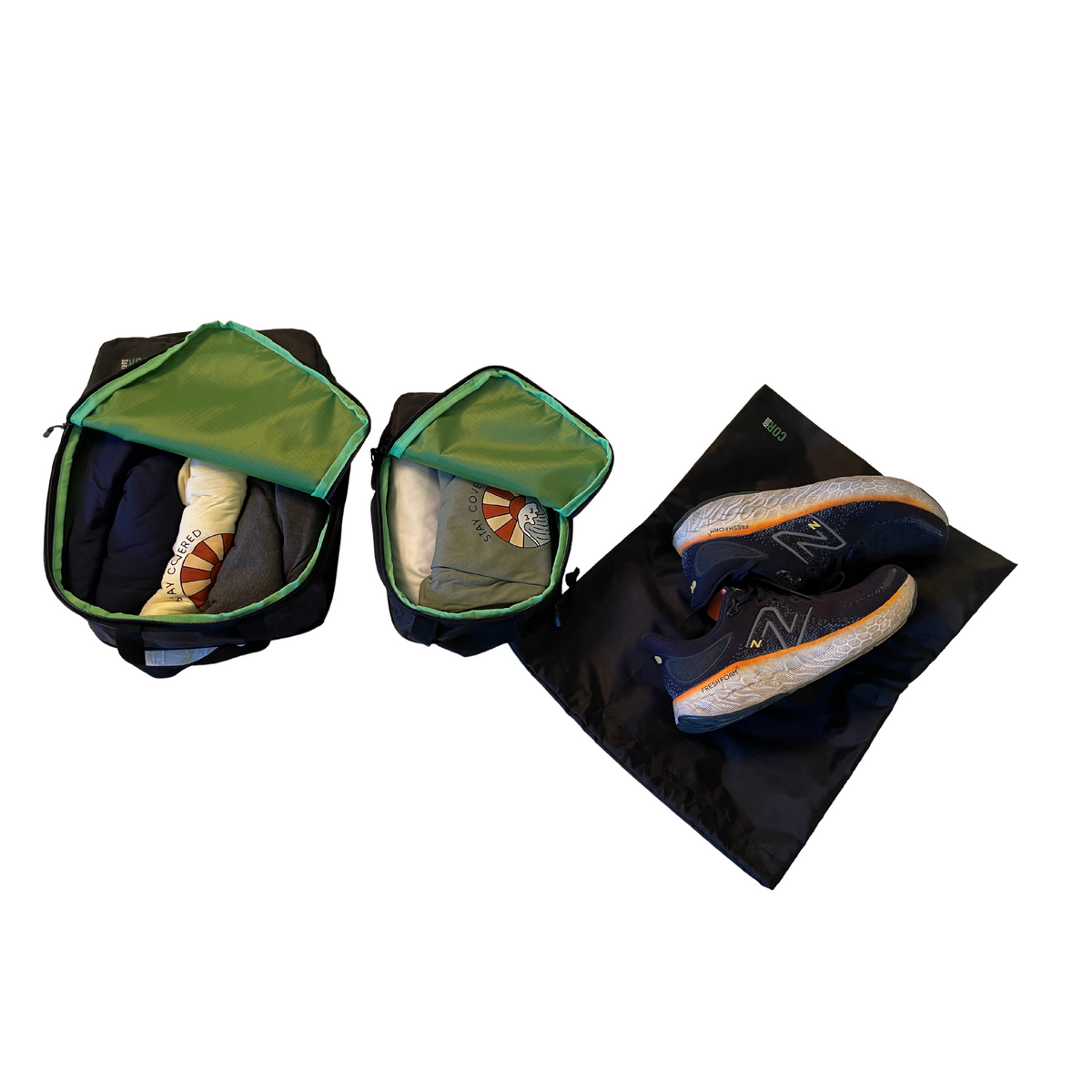 COR Surf compression packing cube set with multiple durable, space-saving organizer accessories for travel storage.