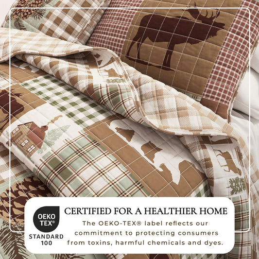 Rustic landscape quilt set from the Matthew Collection by Great Bay Home, featuring earthy tones and detailed nature-inspired design.