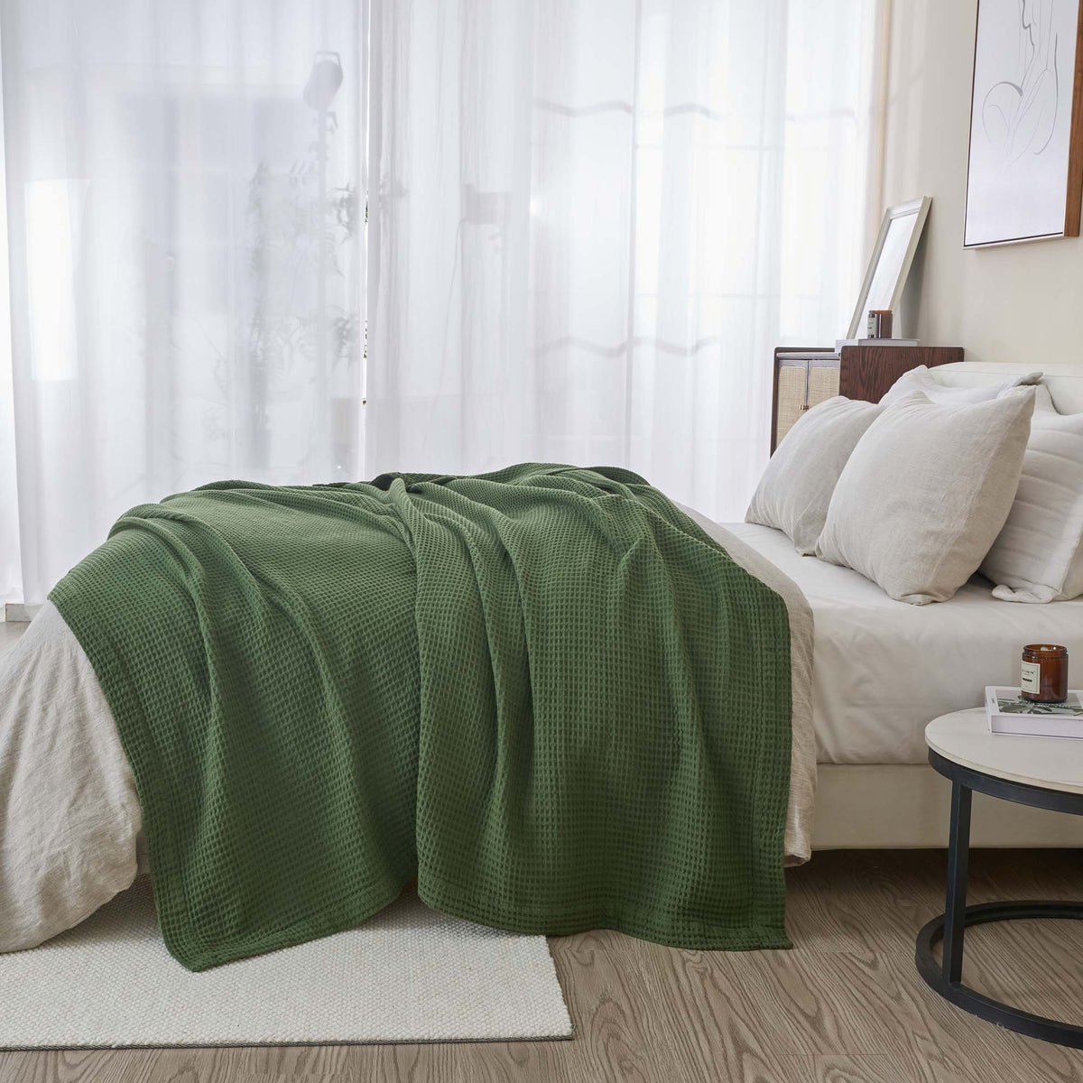 Soft 100% cotton waffle weave blanket from Great Bay Home's Mikala Collection, showcasing a cozy, textured design.
