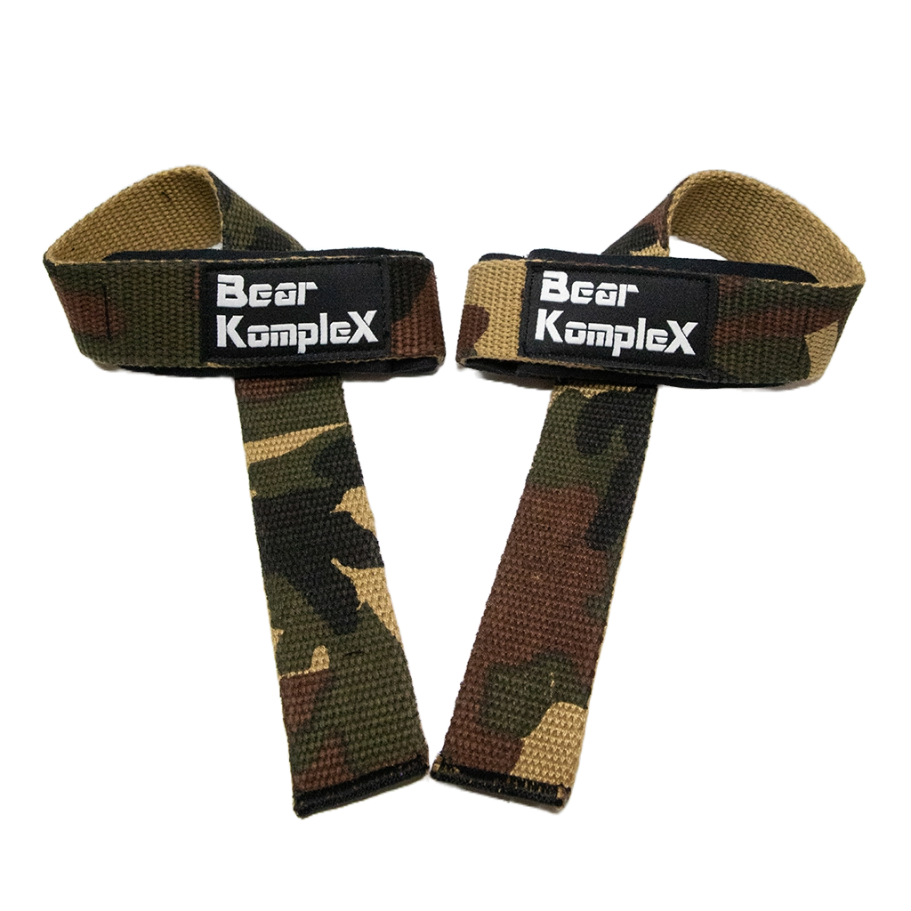 Pair of Bear KompleX lifting straps with padded handles for improved grip during weightlifting and strength training.