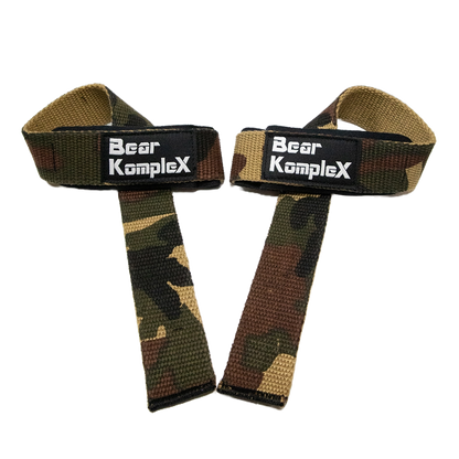 Pair of Bear KompleX lifting straps with padded handles for improved grip during weightlifting and strength training.