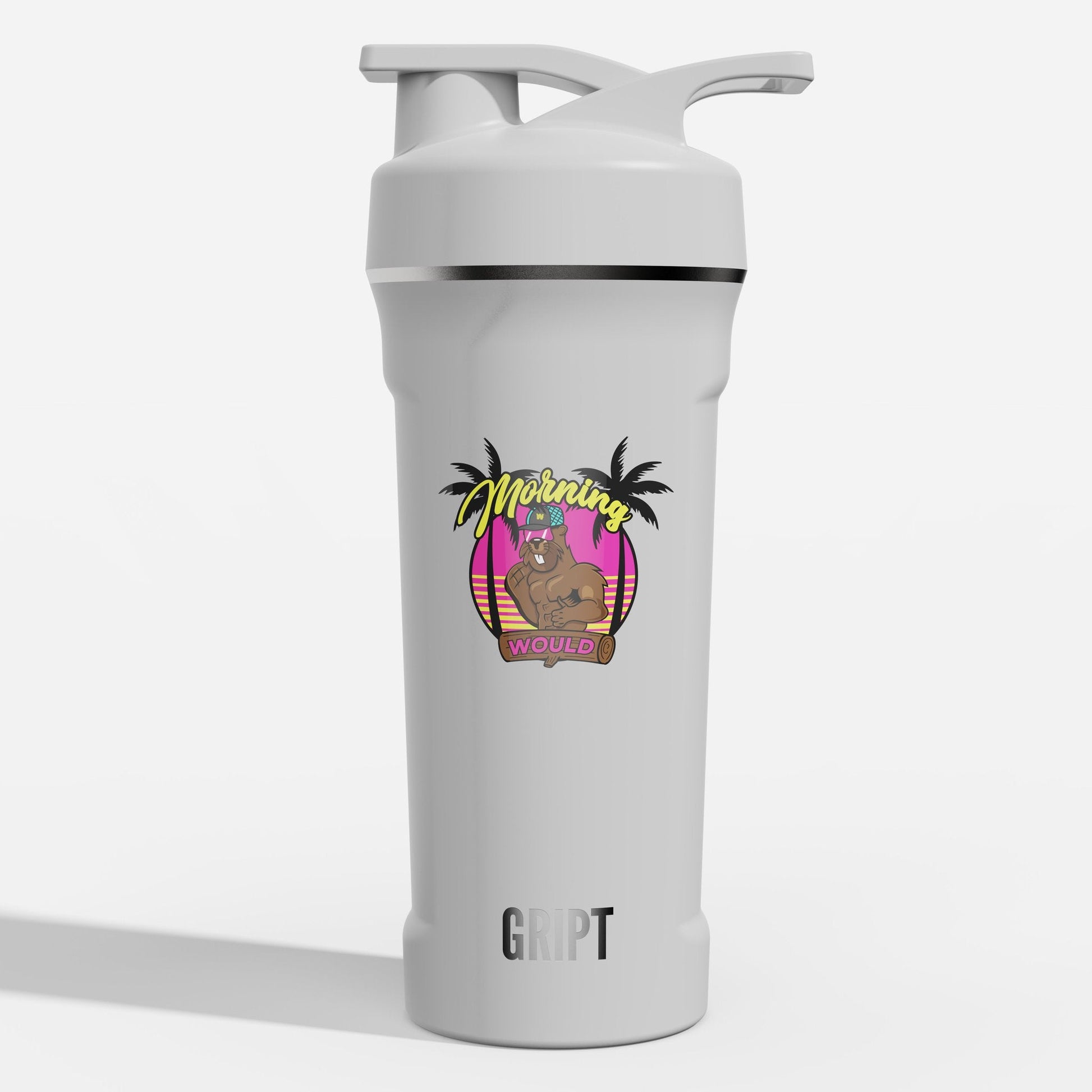 Get Morning Would shaker bottle with a sleek design, perfect for mixing protein shakes and smoothies.