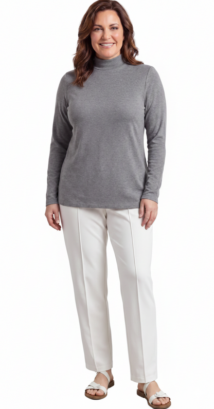 Women's Long Sleeve Cotton Blend Mock Neck Top - An All-Season Essential