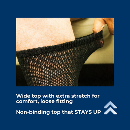 Assorted men's DSC diabetic crew socks made of soft cotton, designed for comfort and support for diabetic feet.