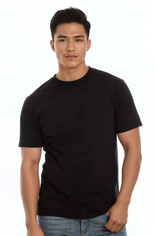 Men's black Roughneck T-Shirt by SpectraUSA, front view showing classic crew neck and fit.