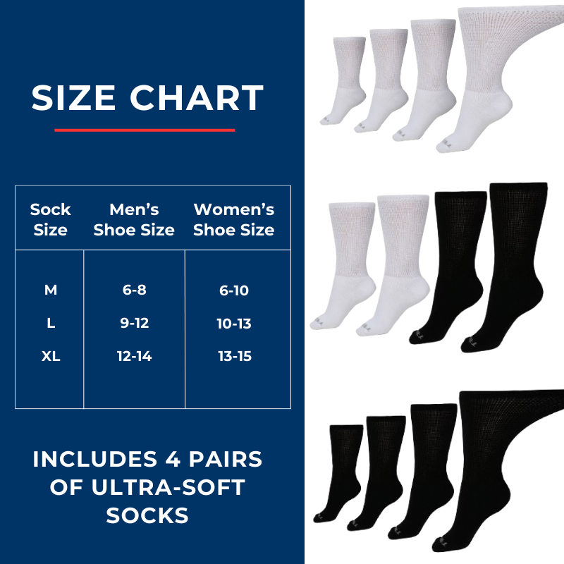 DSC men's ultra-soft upper calf diabetic socks, pack of 4, designed for comfort and support for diabetic foot care.