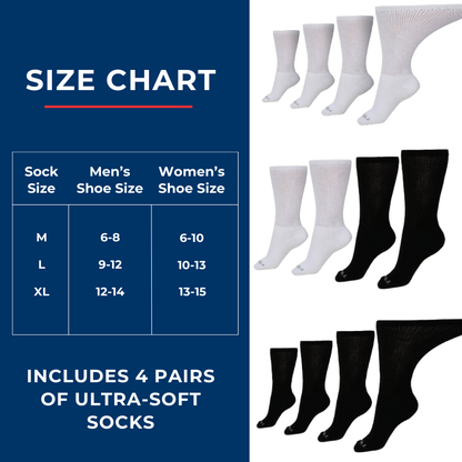 DSC men's ultra-soft upper calf diabetic socks, pack of 4, designed for comfort and support for diabetic foot care.