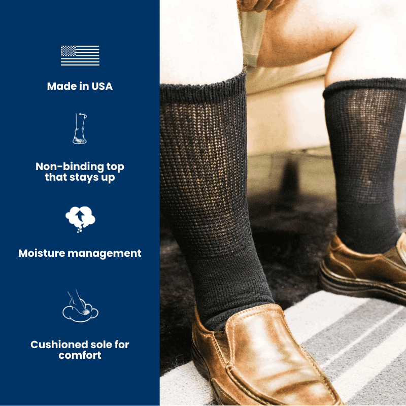 Men's ultra-soft upper calf diabetic socks by DSC, four pairs, with seamless design and breathable fabric for comfort and support.