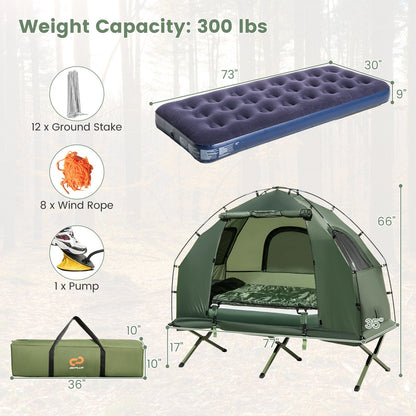 1-Person Folding Camping Tent with Sunshade and Air Mattress