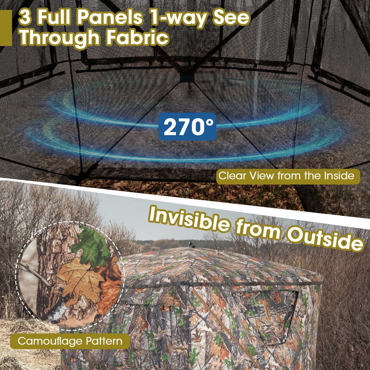 2-3 Person Hunting Blind Portable Pop Up Ground Tent with Carry Bag and Storage Pocket