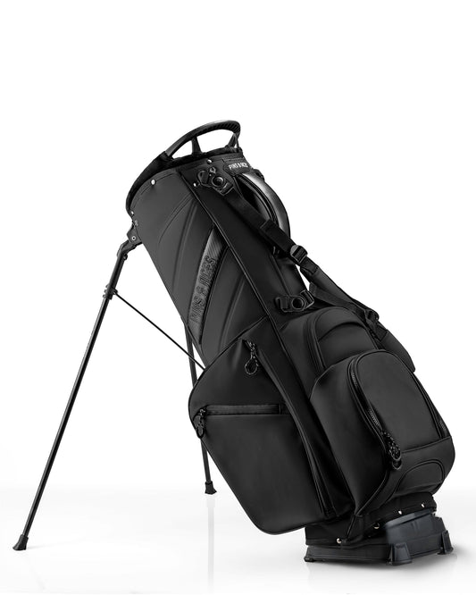Player Preferred™ Golf Bag by Pins and Aces in Obsidian, featuring multiple compartments and durable black design for golfers.