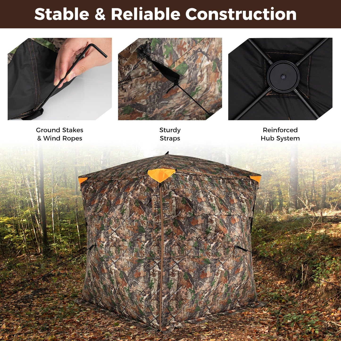 3-4 Person Hunting Blind 270° See-Through Pop-up Ground Blind with Full-Open Swing Door