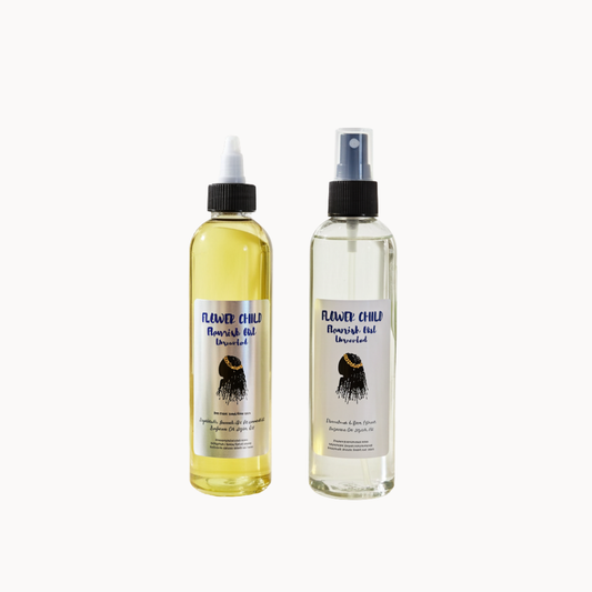 Essentials Set by Flower Child Loc Care LLC includes unscented hair care products for natural hair maintenance.