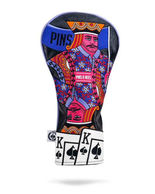 Pins and Aces King of Spades driver cover headcover, black and white design with spade logo on golf club headcover.